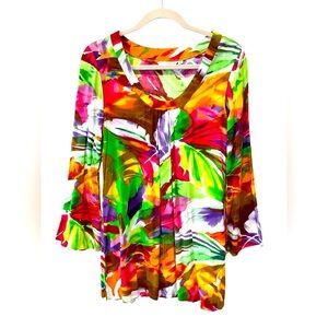 Jams World 50 Years • Hawaii • ISLAND BREEZE • V-Neck Dress Long Sleeve Small